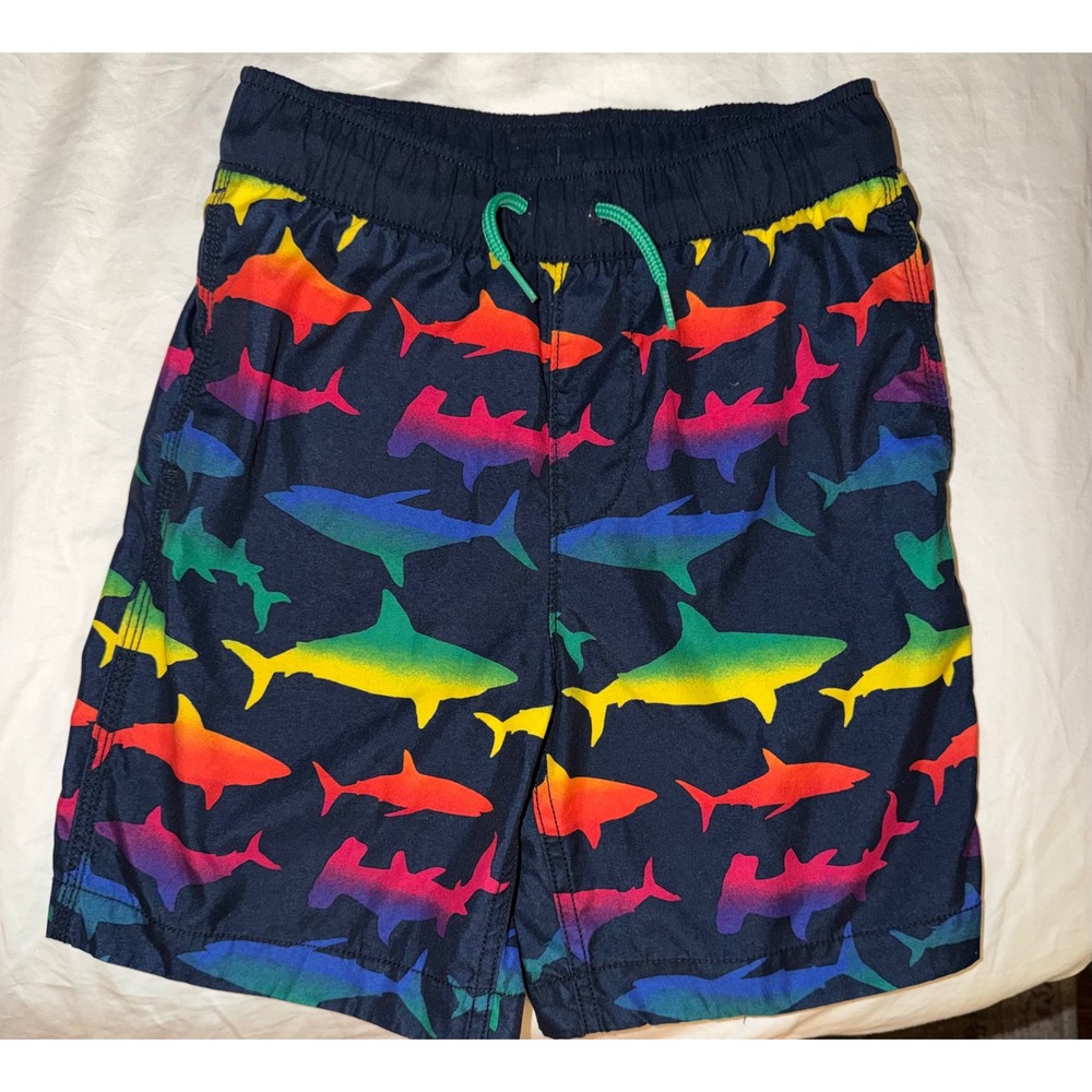 Gap Kids Boys Navy Rainbow Shark Print Swim Trunks Board Shorts Size L 10-12
